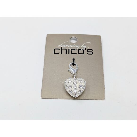 Chico's Jewelry - Charming by Chico's Charm Silver Tone Rhinestone Puffed Heart Zipper Pull New